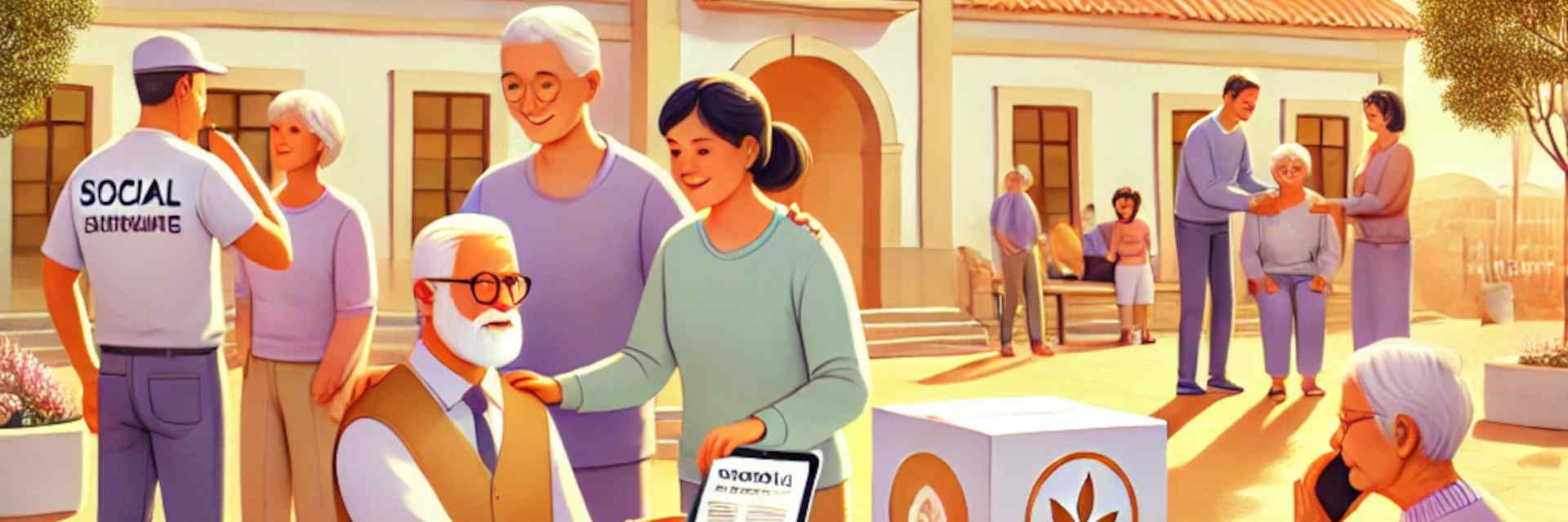 Warm, optimistic illustration about elderly support